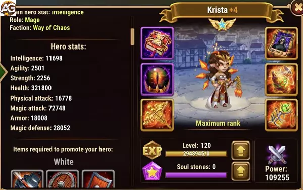 Krista with solar skin, Hero Wars Mobile.