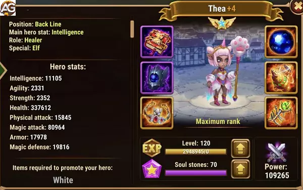 Thea with masquerade skin, Hero Wars Alliance.